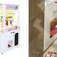Left: a BarberCut Lite cabinet | Right: an image of the man being passed a Nintendo Switch by his daughter.